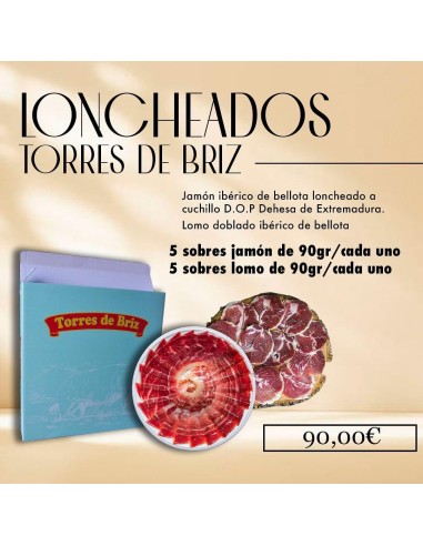 5 Loncheados de Jamón Bellota D.O.P. a cuchillo y 5 loncheados Lomo bellota 100% Doblado 90 g./cu